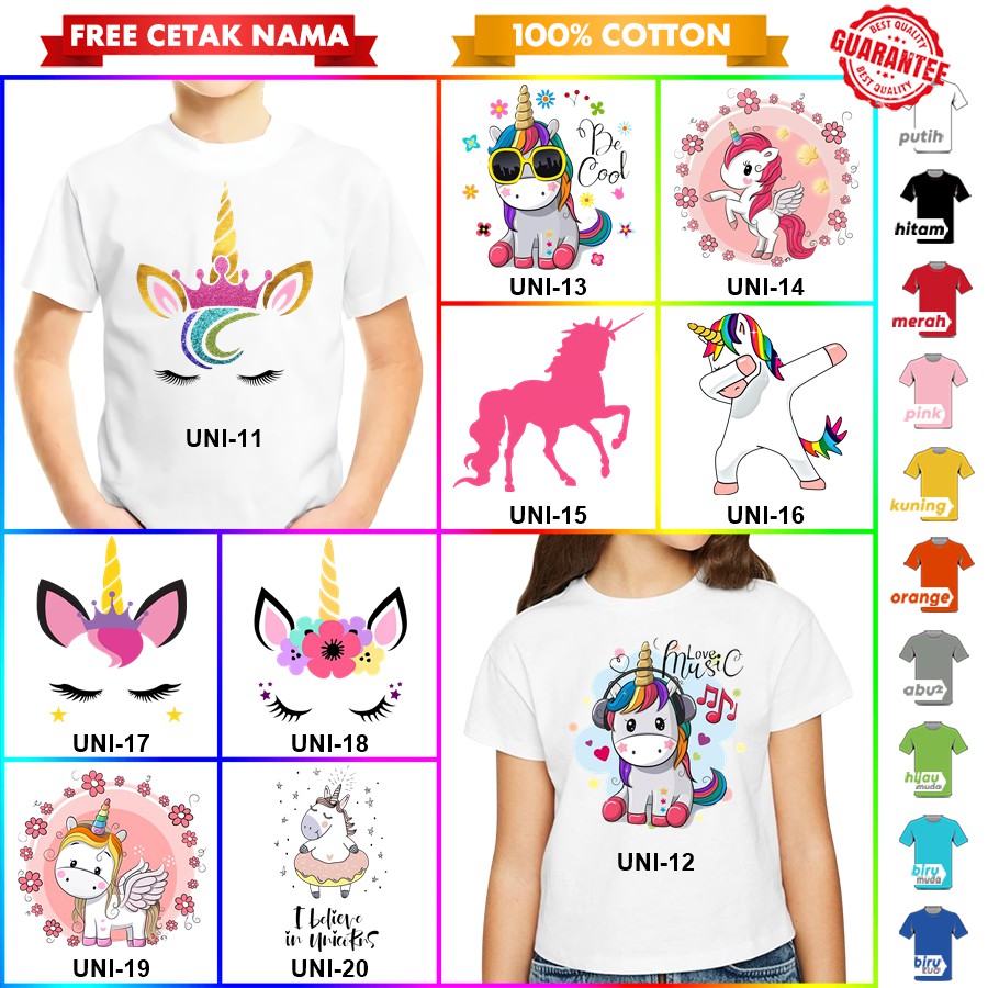 [FREE NAMA!!] Baju Kaos COUPLE ANAK DAN DEWASA UNICORN BANYAK MOTIF