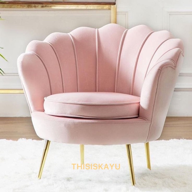 SOFA KERANG CANTIK KAIN HALUS BLUDRU | SOFA PINK MINIMALIS | WINGS CHAIR PINK | KURSI KERANG BLUDRU 