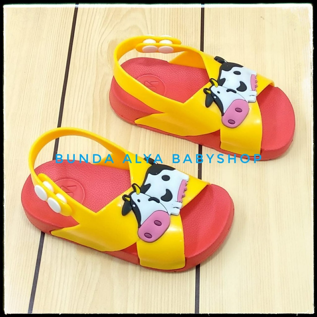 Sandal Anak Laki Karet Lentur 6 Bulan 1 Tahun MERAH COW - Sandal Anak Karet Anti Licin Tali Silang Size 18 -23