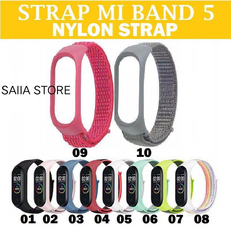 Saiia Store Nylon Strap Premium Mi band 3 / 4 / 5 / 6 / 7 Strap penganti Miband 3 4 5 6 7 Kualitas Terbaik