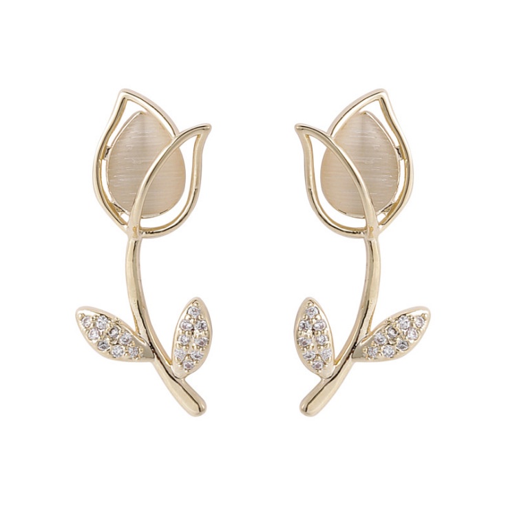 Anting Stud S925 Silver Needle Bentuk Bunga Tulip Untuk Wanita