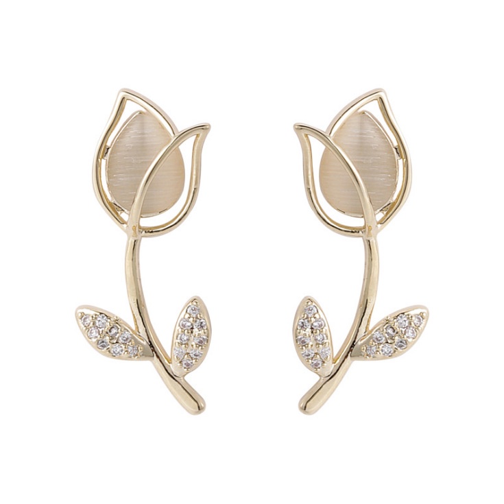 Anting Stud S925 Silver Needle Bentuk Bunga Tulip Untuk Wanita