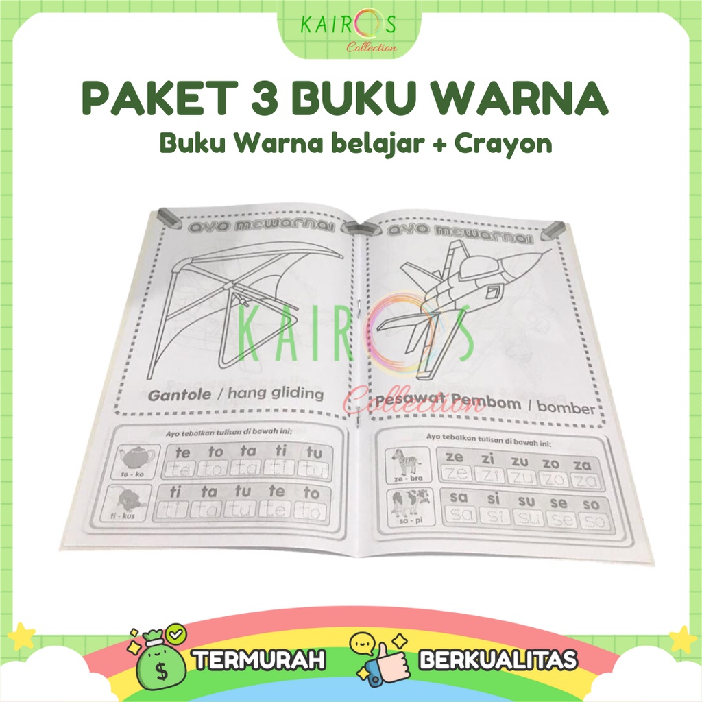 Paket Buku Mewarna Belajar &amp; Crayon - 3in1 Belajar