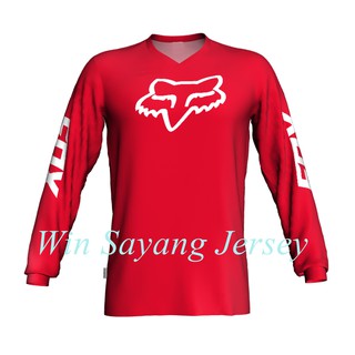 Jersey Sepeda  Dan Trail  FOX  merah List Putih Shopee 