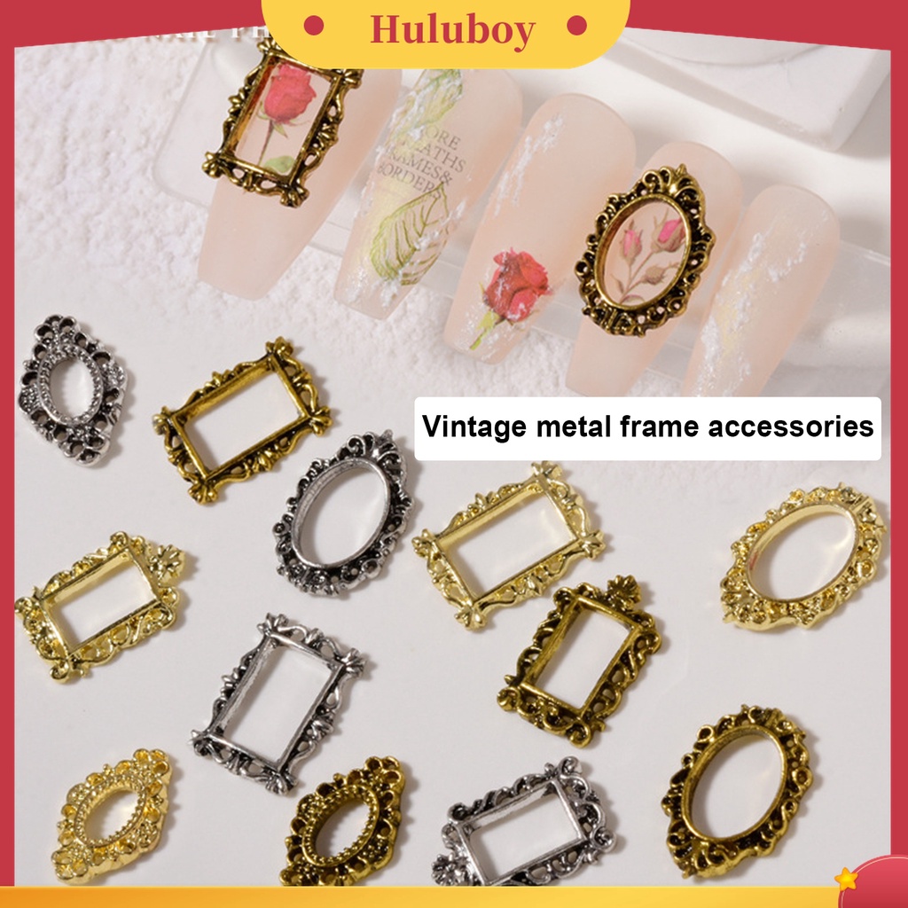 Huluboy Huluboy♡ 5pcs / Pak Ornamen Ukiran Hollow 3D Bahan Alloy Gaya Vintage Untuk Dekorasi Nail Art