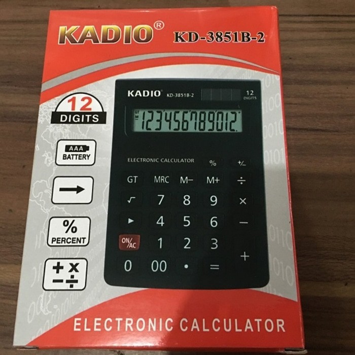 Kalkulator Hitung Sedang 12 Digit Dijit Kadio KD3851 B-2 Bagus