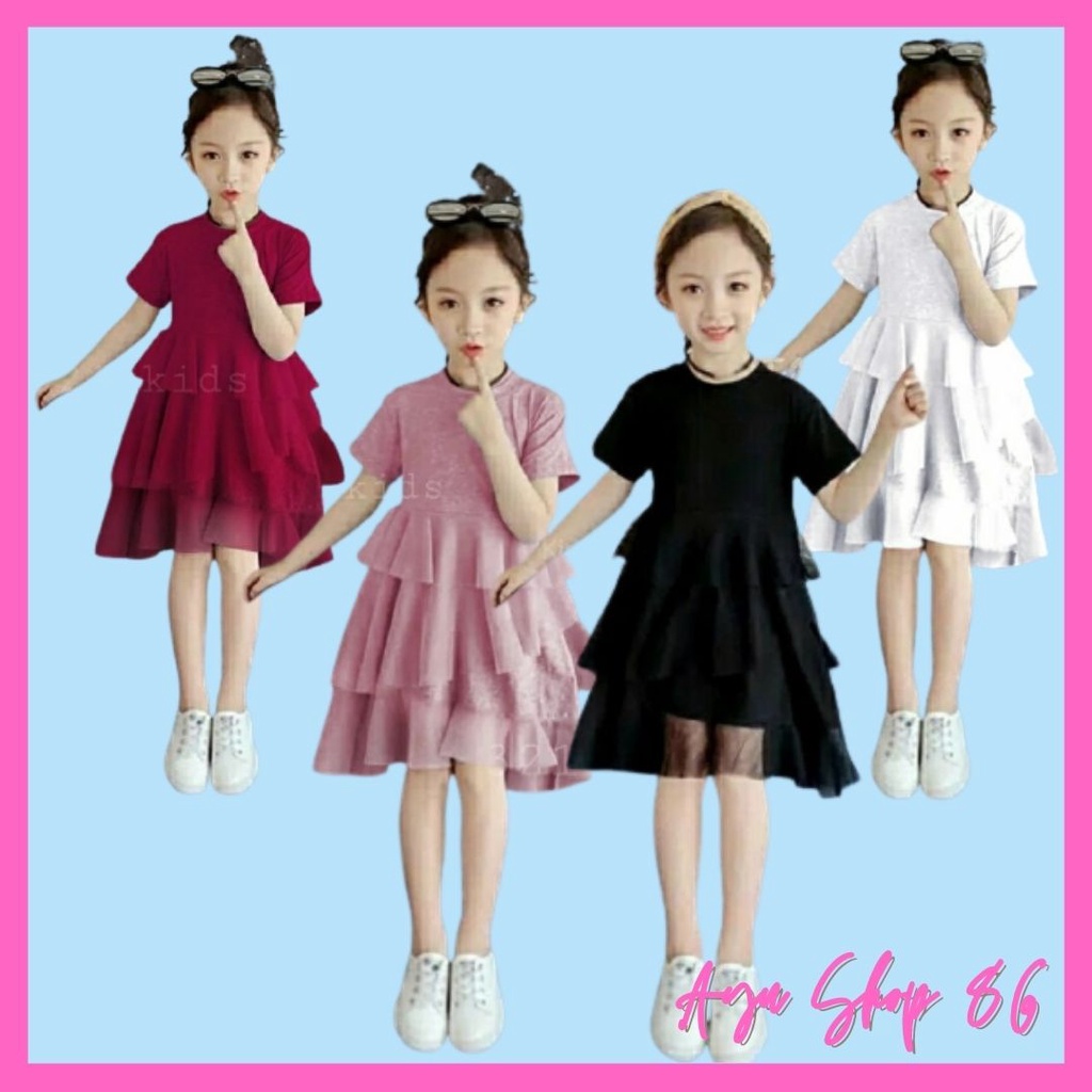 Baju Dress Brukat Pesta Natal Anak Princes Perempuan Umur 6 7 8 Tahun Simple Syantik Trend Kekinian 