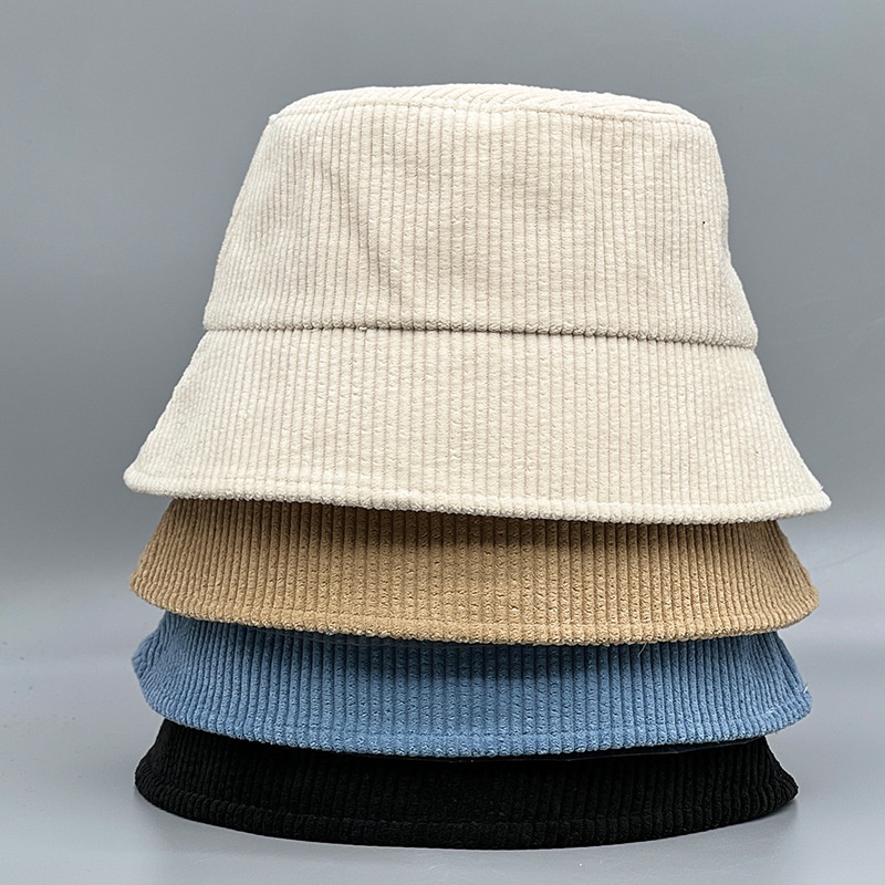 Topi Bucket Corduroy Motif Garis-Garis Untuk Wanita