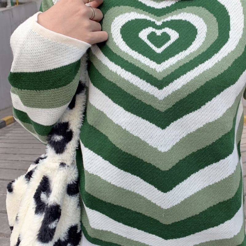 Sweater Rajut Heart Love Aesthetic Oversized