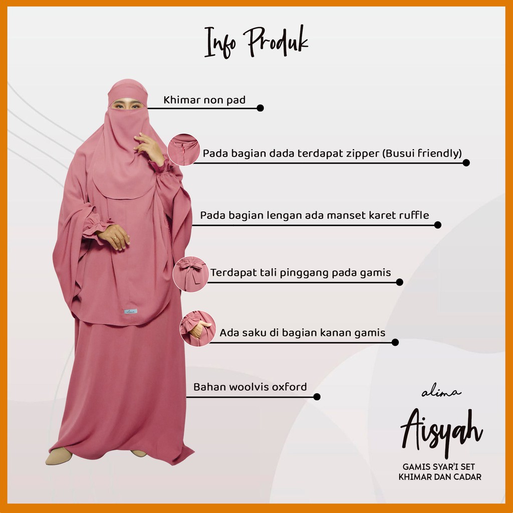 Gamis Set Khimar Aisyah Busui Friendly &amp; Anti Gerah Aisyah Set Free Cadar Bandana By Alima Indonesia