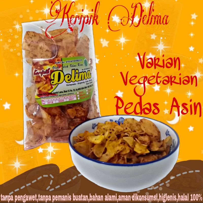 

Keripik vegetarian pedas asin delima
