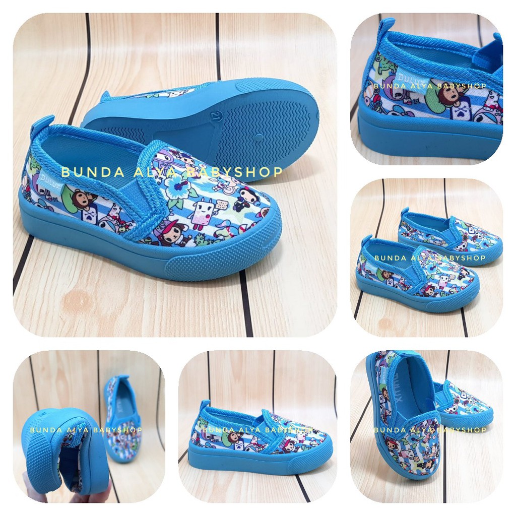 Sepatu Anak Laki Laki Umur 1 2 5 Tahun BIRU Elastis - Sepatu Anak Cewek Cowok 1 sampai 5 Tahun Full Printing BIRUMUDA Size 20 - 30 Motif Kartun Alas Karet