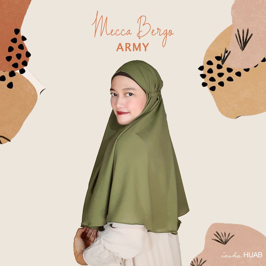 MECCA BERGO WARNA ARMY- JILBAB INSTAN DEWASA BAHAN DIAMOND BANYAK WARNA.