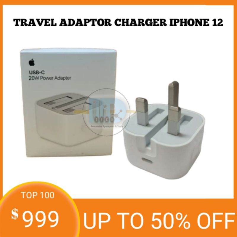 Travel Adaptor Charger iPhone Kaki Tiga 20W USB C Kepala Charger iPhone Kaki 3