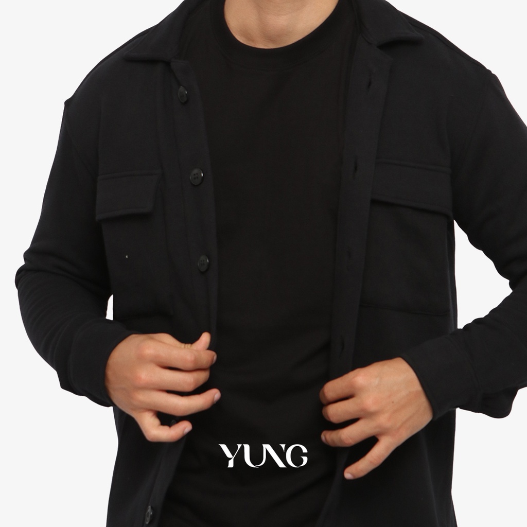 YUNG Kemeja Overshirt Pria Casual Bahan Fleece