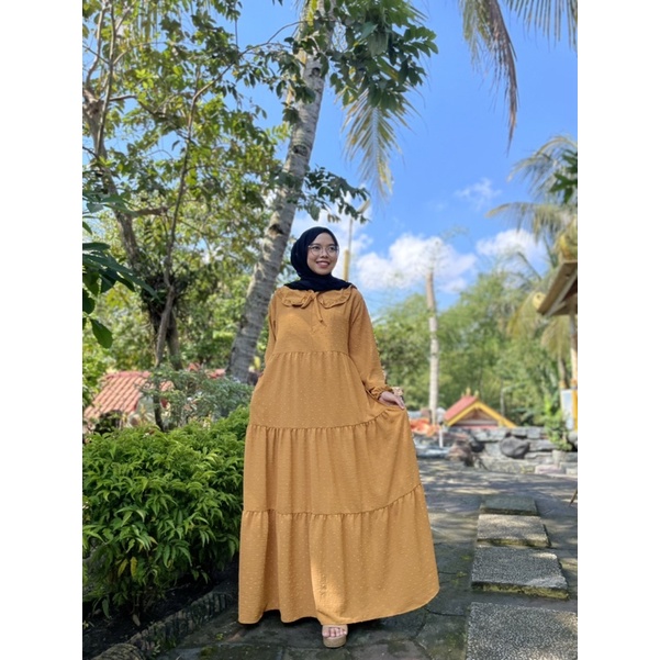 Gamis Jumbo long Dress Gamis Lebaran Idul fitri Gamis rubiah Crincle kerah korea Gamis rubiah Umpak-3