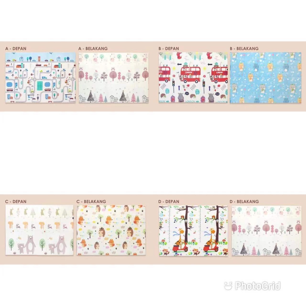 (DENGAN TAS) PREMIUM PLAYMAT ANAK BAYI XPE Uk 200 x 150 cmTEBAL 1 CM MOTIF BOLAK BALIK-RANDOM 75x200cm