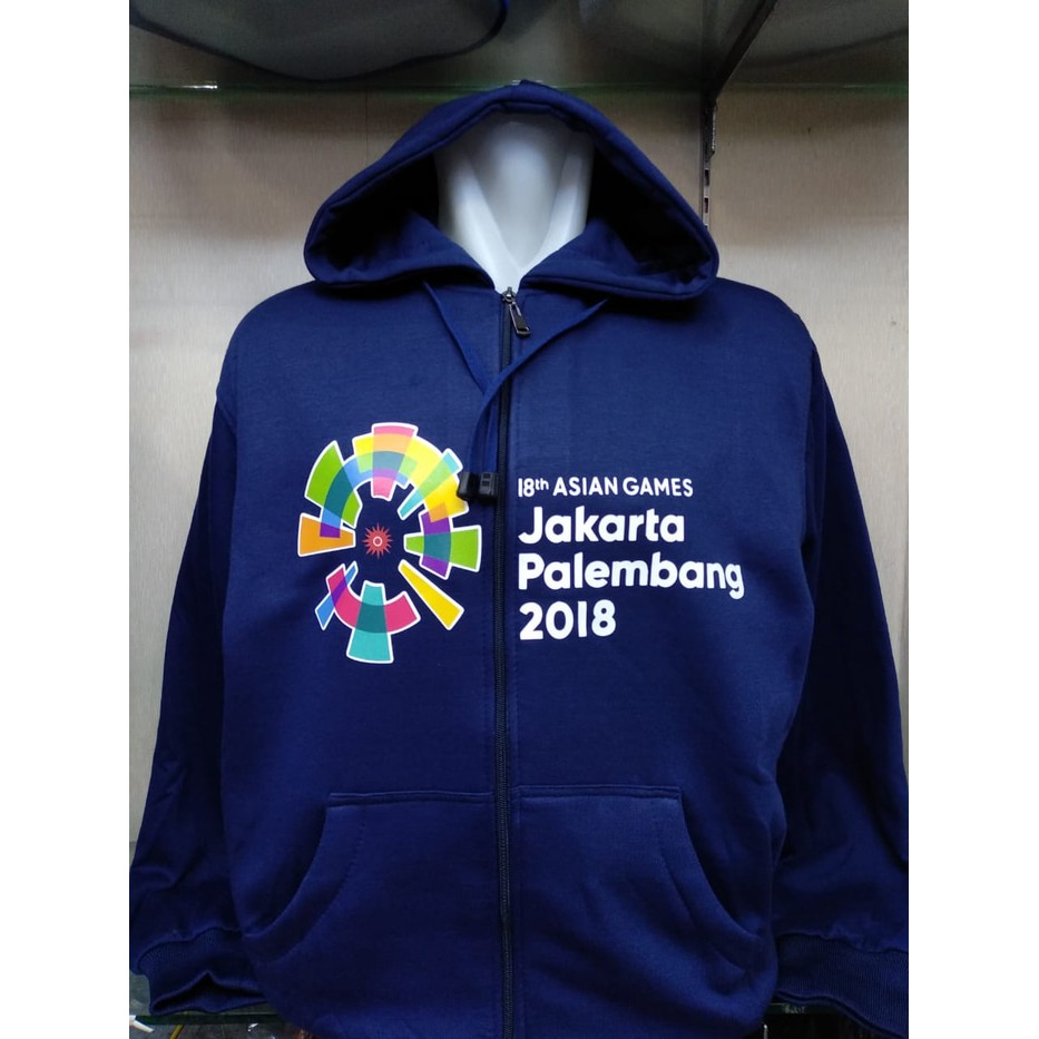 Jaket Sport Lari Pria  Jaket hoodie zipper asian games 18 jakarta palembang 2018 navy  62DXK