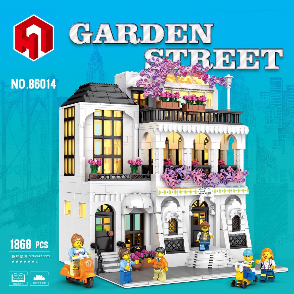 Creative Street View Series Flower Street with Light Blok Bangunan Mainan Model Bangunan