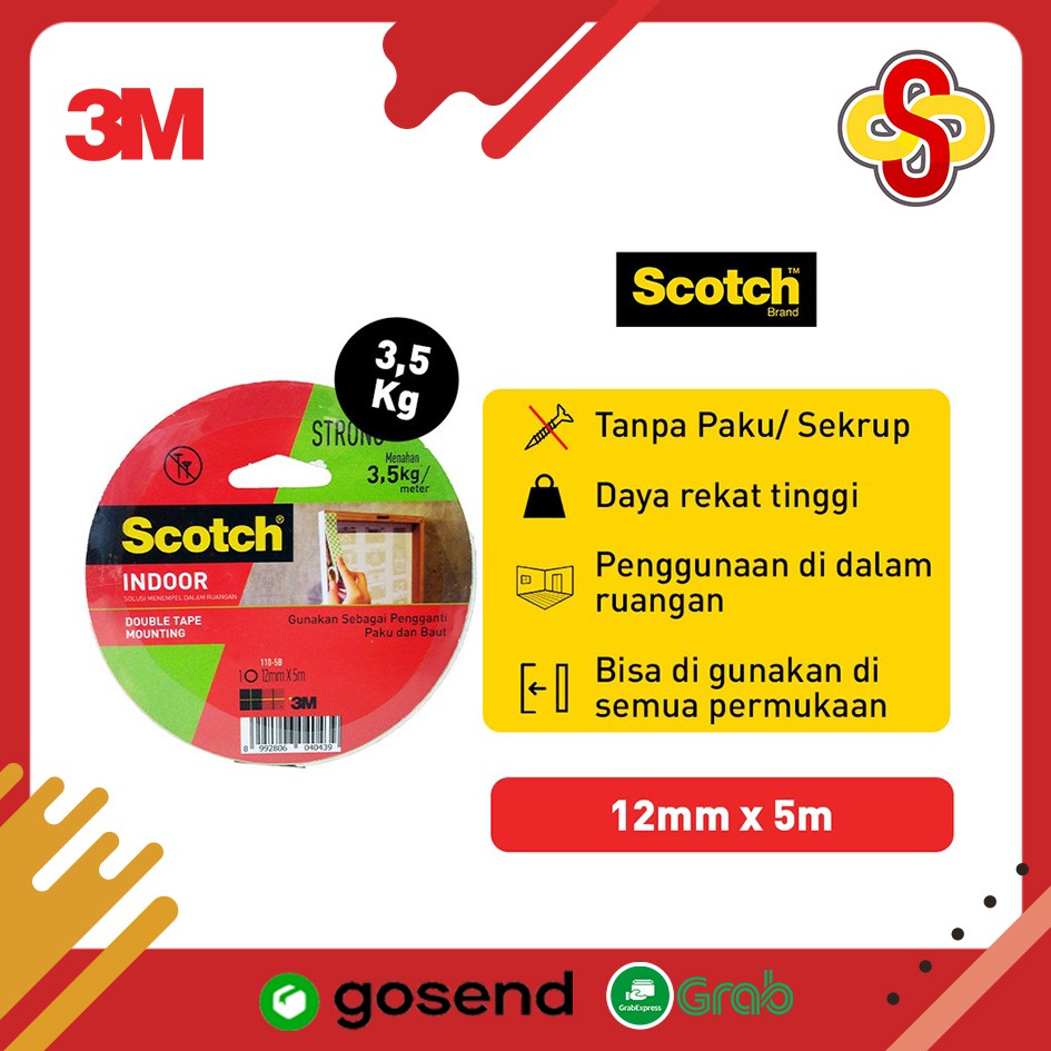Double Tape Indoor Scotch 3M Mounting Tape Permanen 110 12mm x 5m