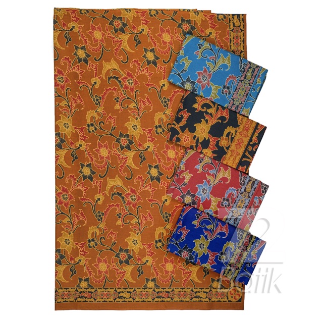 KAIN BATIK PREMIUM Bahan Katun Motif Kembang Warna Biru Dongker Kuning Merah 724883 Cap 72 Jarik Jarit Samping Kebat Panjang Batik Katun Modern Premium Bahan Seragam Batik Pernikahan Kantor Keluarga Murah Kamen Jadi Batik Bali Lembaran