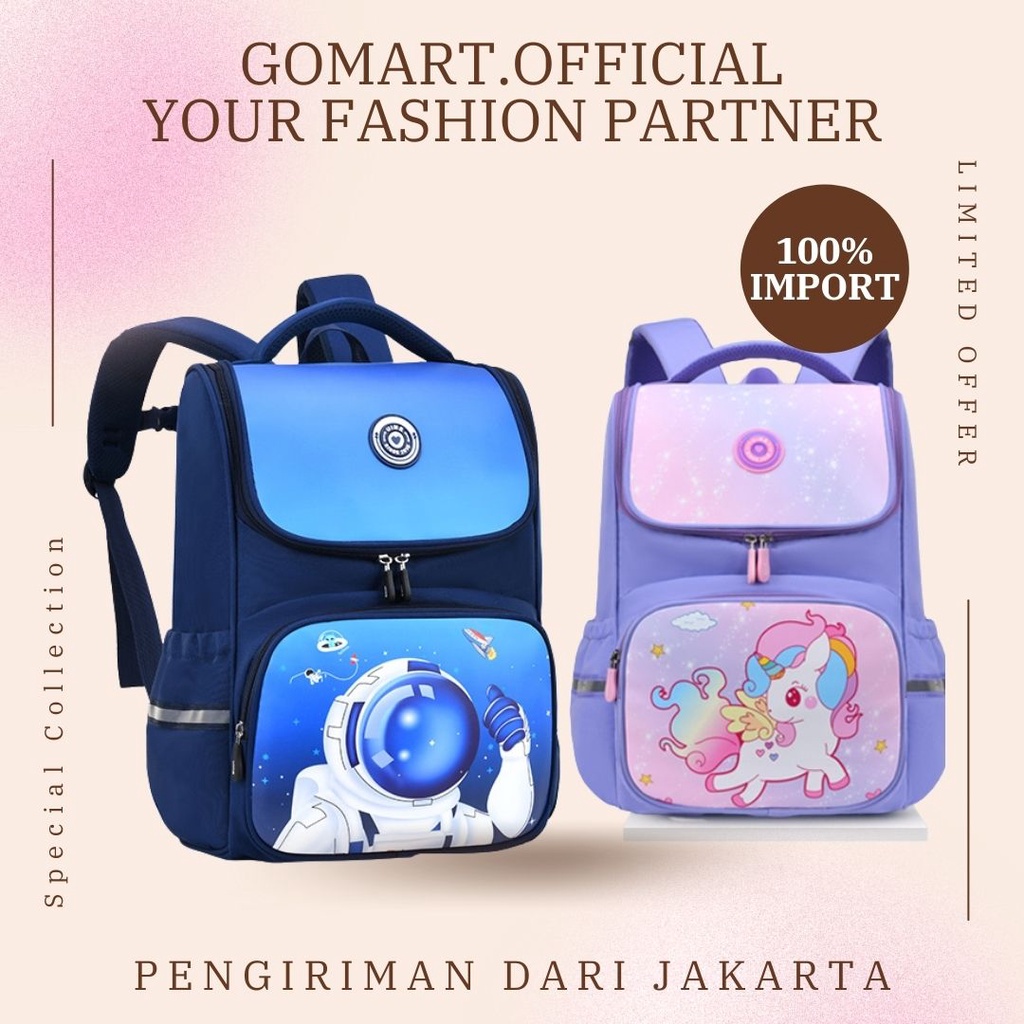 Tas Sekolah Anak Import Premium High Quality Terbaru - Tas Ransel Anak Besar Motif Karakter Lucu - Tas Backpack Anak Sekolah SD - Tas Anak Karakter Unicorn Frozen Elsa - Tas Anak Karakter Astronot Ultraman - Backpack Anak Sekolah Unisex - BK15