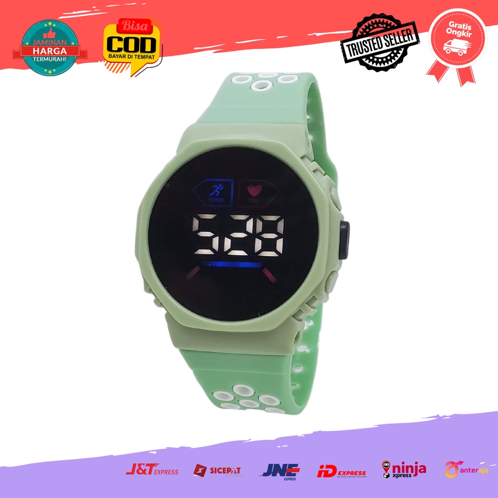 [COD] Jam Tangan Fashion Korea Elektronik Digital LED Digital Wanita Pria Remaja Bulat Rubber-Hijau