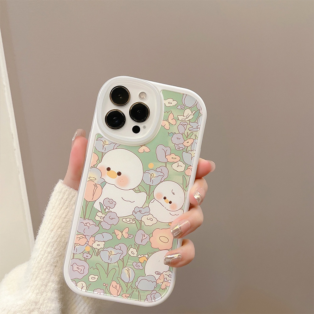 IPHONE Bebek Lucu Di Bunga Musim Panas Casing Ponsel Untuk Iphone7 8 PLUS X XR Xs11 12 13 14 MINI PRO MAX SE 2020 Sarung TPU