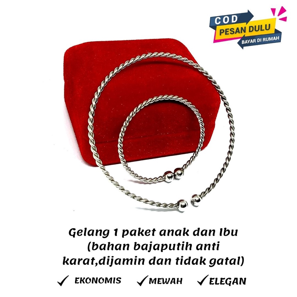 GELANG COUPLE IBU DAN ANAK BAJA PUTIH DIJAMIN ANTI KARAT,MODEL GELANG ULIR 12 CM DAN 17 CM,FLEKSIBEL,GELANG ANAK BAJA PUTIH