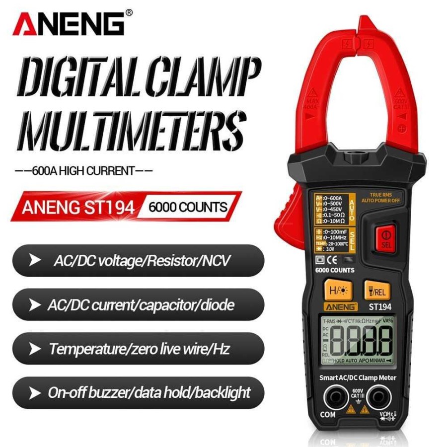 ANENG Digital Multimeter Voltage Tester Clamp - ST194 - Black/Red