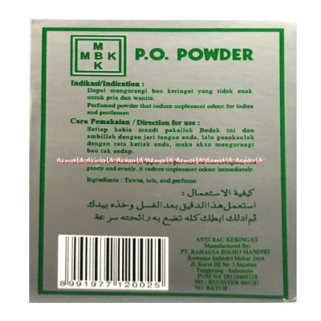 PO Powder MBK Bedak BB Bedak Ketiak Menghilangkan Bau Badan Bau Keringat Abu-Abu Putih Model Bedak Bubuk P.O M.B.K White Powders