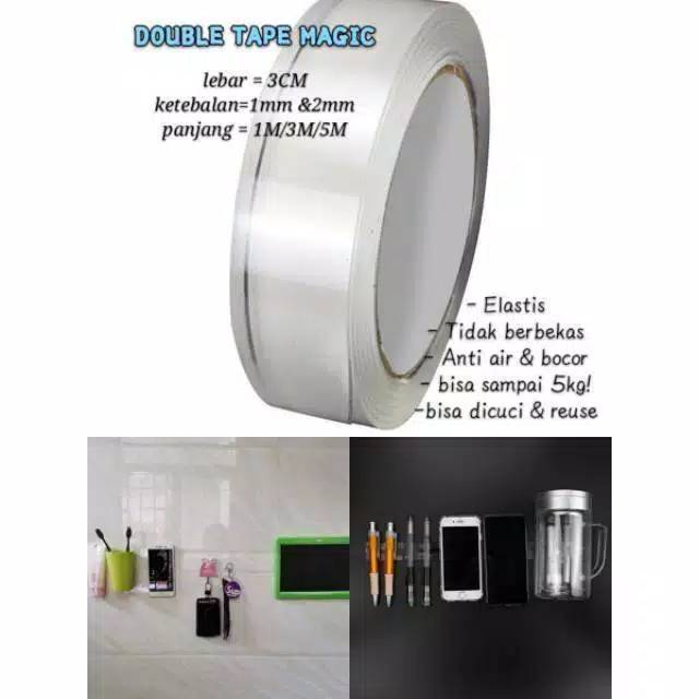 Double tape serbaguna elastis bening  2mm