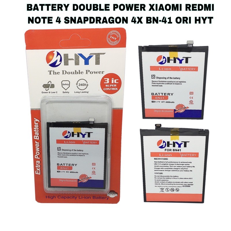 BATTERY DOUBLE POWER XIAOMI REDMI NOTE 4 SNAPDRAGON BN-41 ORIGINAL HYT