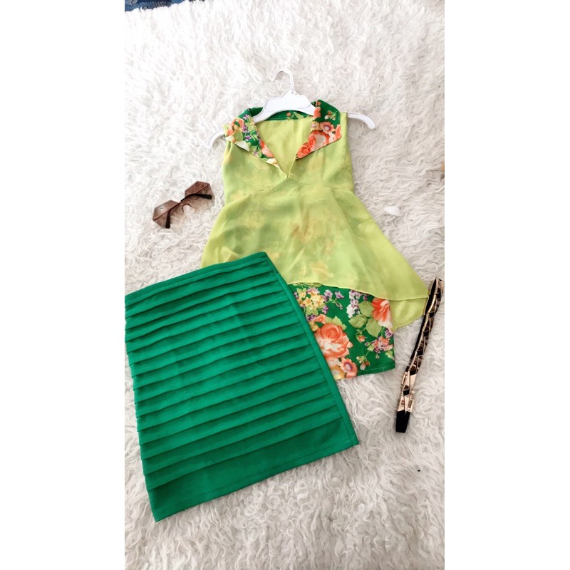 PRELOVED SET FLORAL / setelan wanita (blouse + rok) / preloved setelan