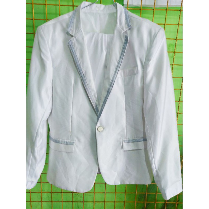 jas pengantin pria  wol resepsi wedding pemberkatan akad putih blazer second bekas preloved L