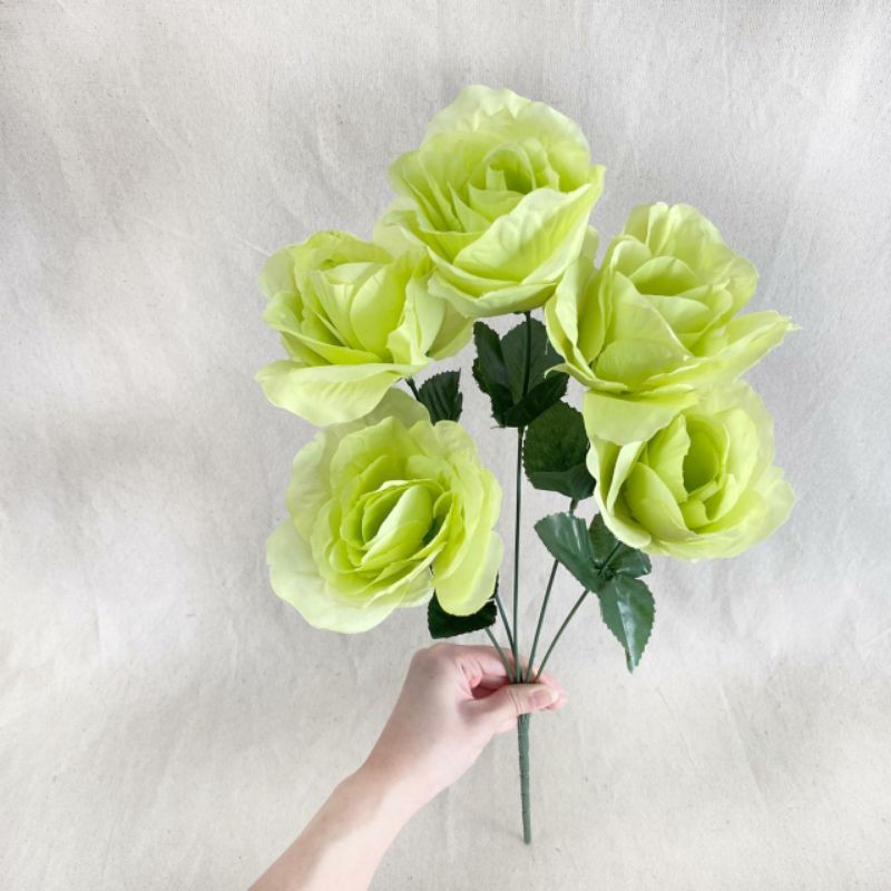 Bunga Artificial Mawar Rose Italy X5 Bunga Artificial / Bunga Plastik / Bunga Dekorasi / Pernikahan-Lime