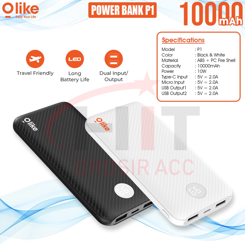 Powerbank Olike Dual USB Port 10.000 mAh LED Display Fast Charging P1