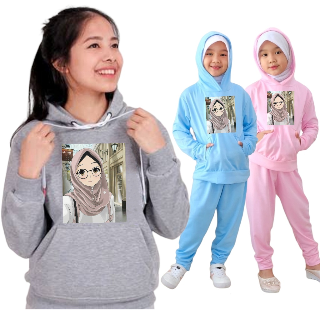 YVF - SWEATAER HOODIE SETELAN ANAK MOTIF HIJAB 09
