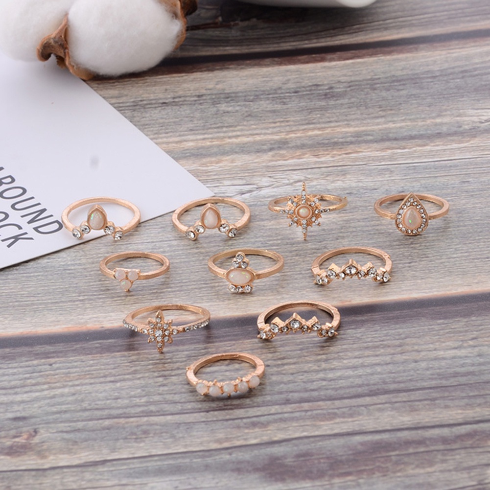 Hu Hu Hu Hu Hu Alat Bantu Pasang Kacamata♡ 10pcs / Set Cincin Buku Jari Aneka Bentuk Warna Silver Untuk Wanita