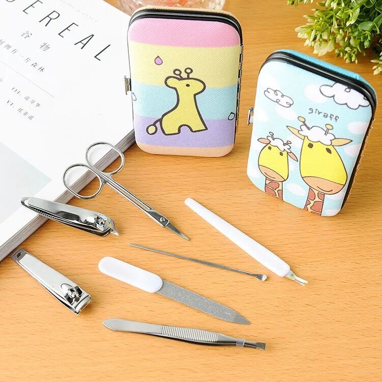 7pcs / Set Gunting Kuku Motif Kartun Bahan Stainless Steel Untuk Manicure Pedicure