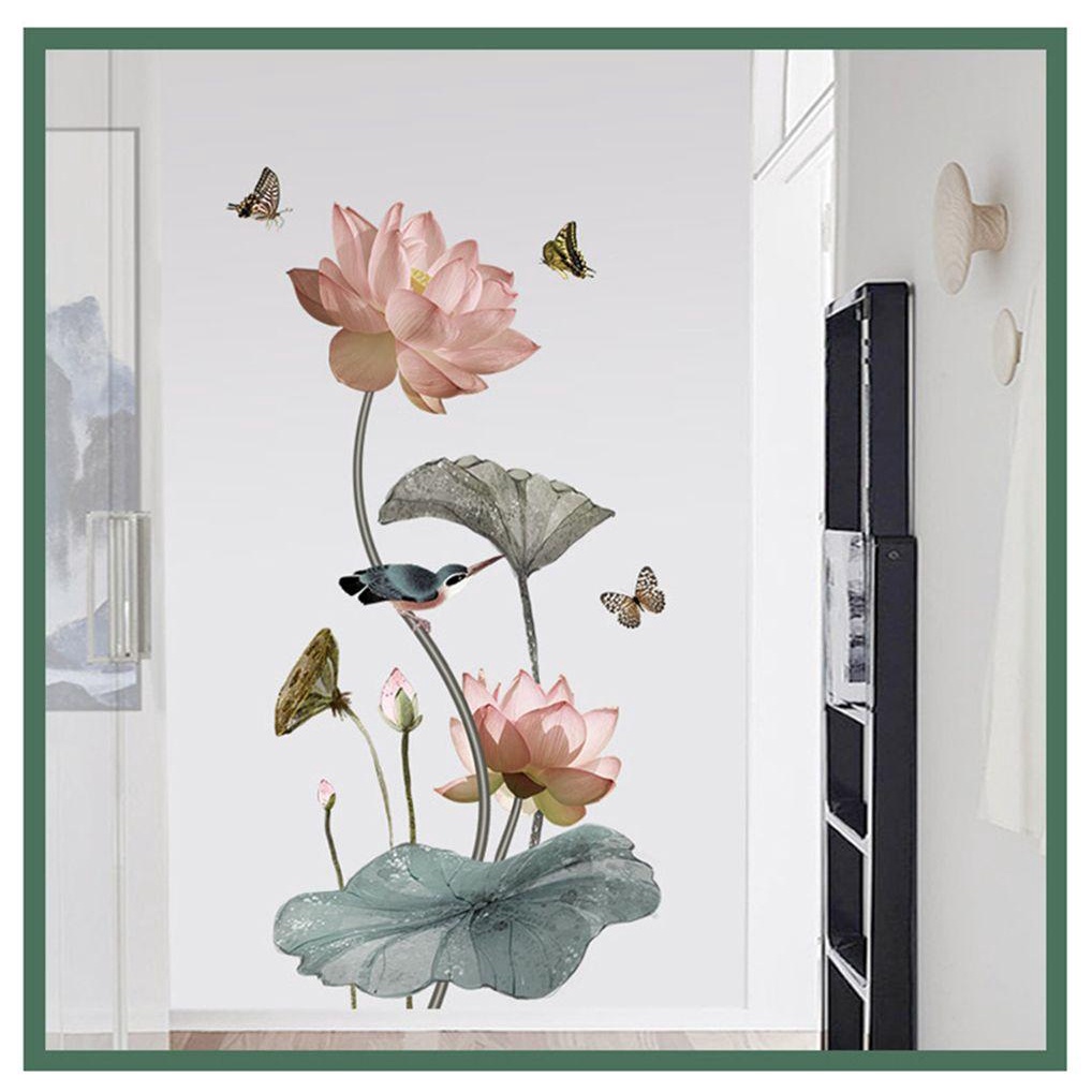 R-flower Lotus Flower Stiker Dinding Asrama Kamar Tidur Ruang Tamu DIY Besar Art Mural