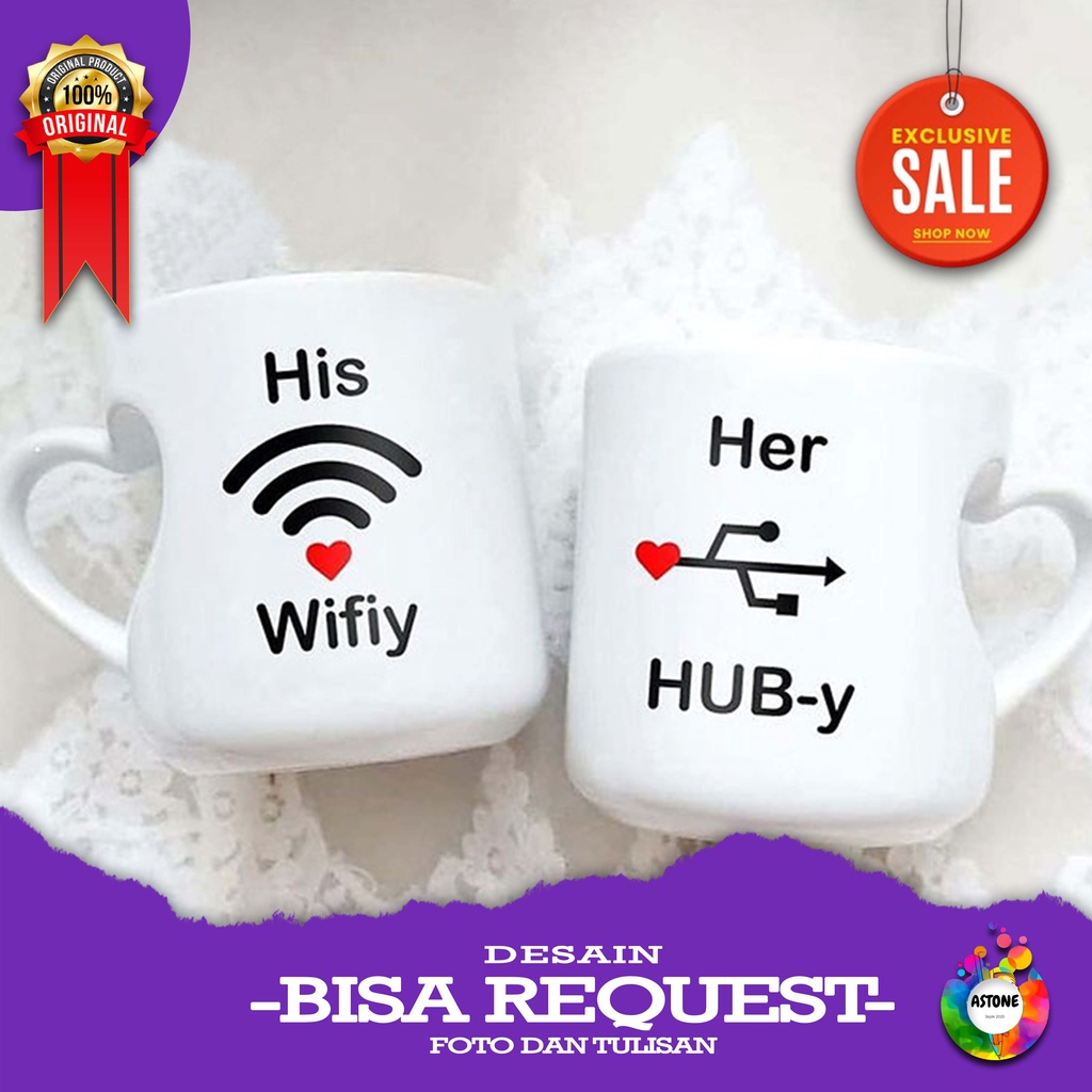 

ASTONE MUG COUPLE 2 /MUG WIFIY & HUB Y Kado Pernikahan Pasangan Couple Happy Wedding Custom Foto Tulisan