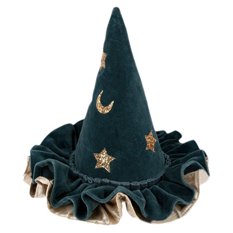 Topi Penyihir Desain Bintang Dan Bulan Warna Biru Untuk Cosplay Halloween