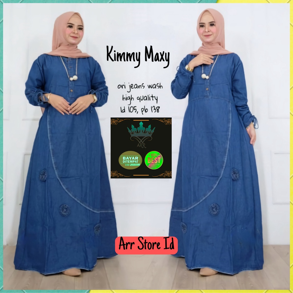 Baju Gamis Dewasa Jeans Jens Denim Wanita Terbaru 2023 Modern Busui Polos Bunga Tempel Premium Kekinian Ld 105 P 138 Kimmy Maxy Allsize