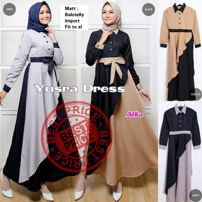 Dress Muslim Wanita - Long Dress Muslimah - Gamis Syari Yusra Dress - Hitam TERBAIK