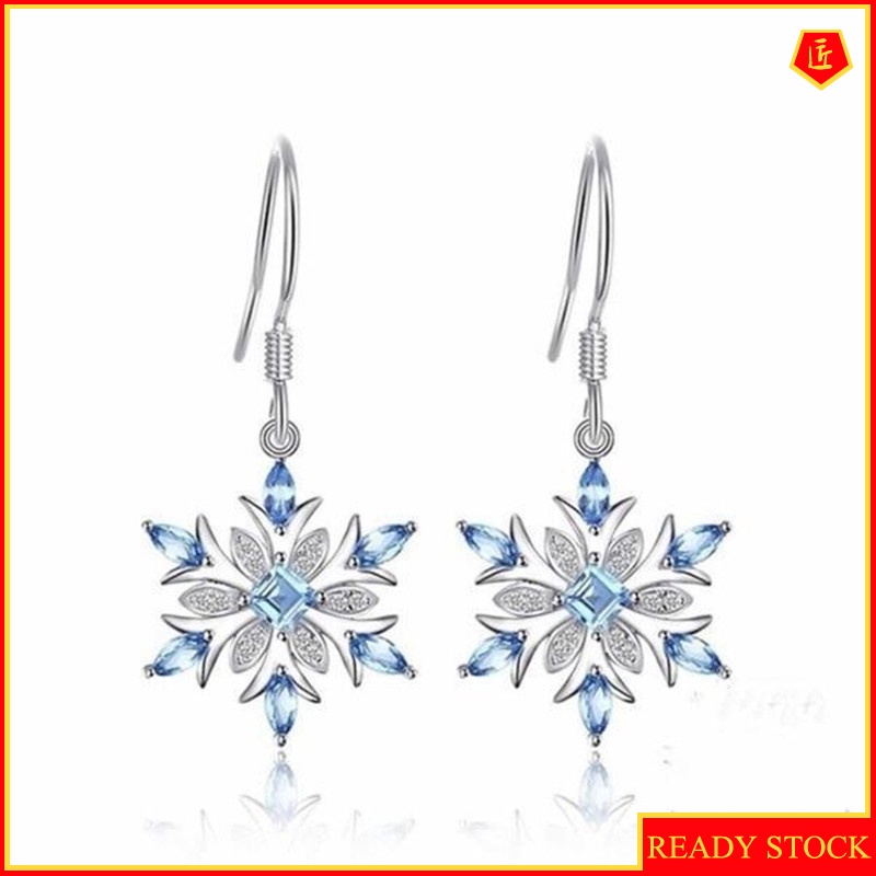 [Ready Stock]Fashion Women's Light Blue Topaz Snowflake Earrings