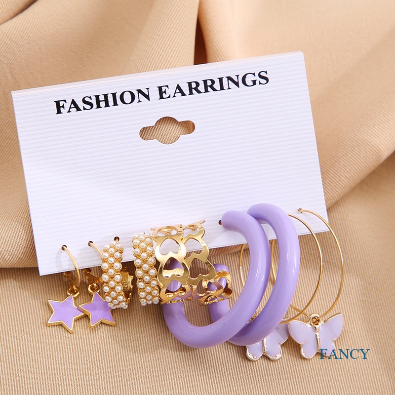 5 Pasang / Set Anting Bentuk Kupu-Kupu Hati Geometris Warna-Warni Bahan Resin Akrilik Gaya Boho Untuk Wanita Butterfly