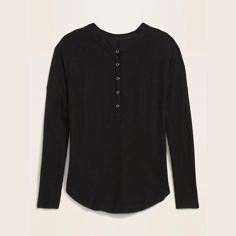 OLDNAVY WAFFLE KNITTED TOP - ATASAN SWEATER RAJUT ORIGINAL BRANDED-KNIT BLACK