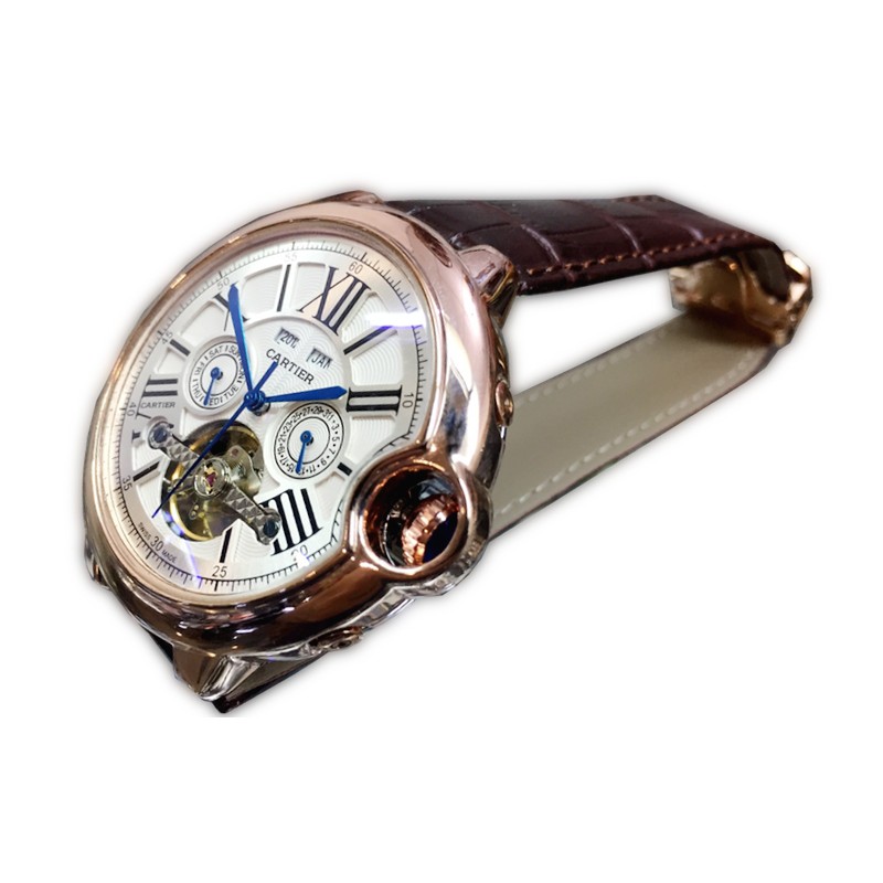 Bergaransi Jam Pria / Cowok Murah Cartier Turbillon Otomatis II Cokelat Rose