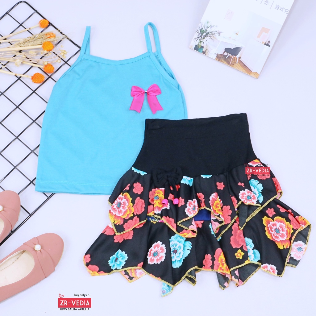 Setelan Mixed Lova uk 1-2 Tahun / Baju Anak Perempuan Tanktop Rok Mini Skirt Baju Kensi Cewek Atasan Bawahan Motif